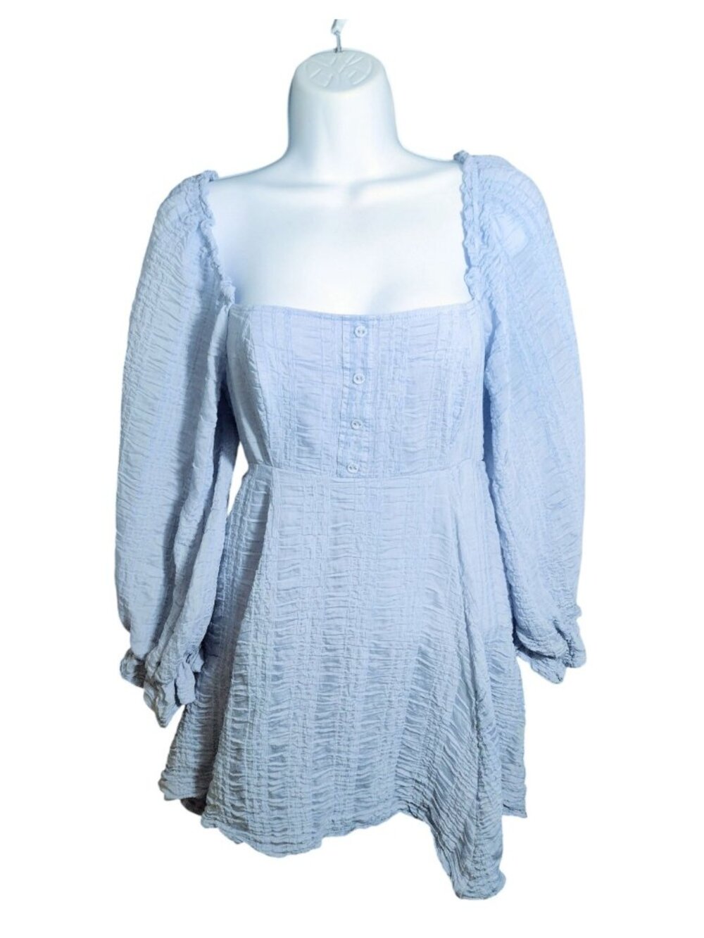January & May Seersucker Smocked Milkmaid Swing Top S Periwinkle Renaissance